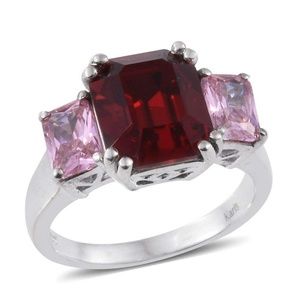 SIMULATED PINK SAPPHIRE PLATINUM BOND BRASS RING